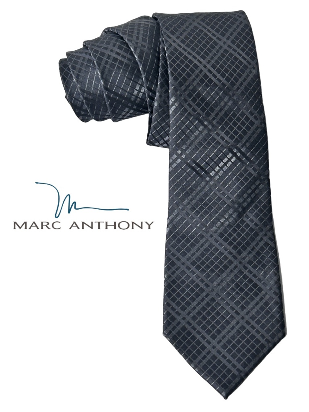 Marc Anthony 100% Silk Necktie Tie Textured w/ Sheen Monogrammed Branded Tipping